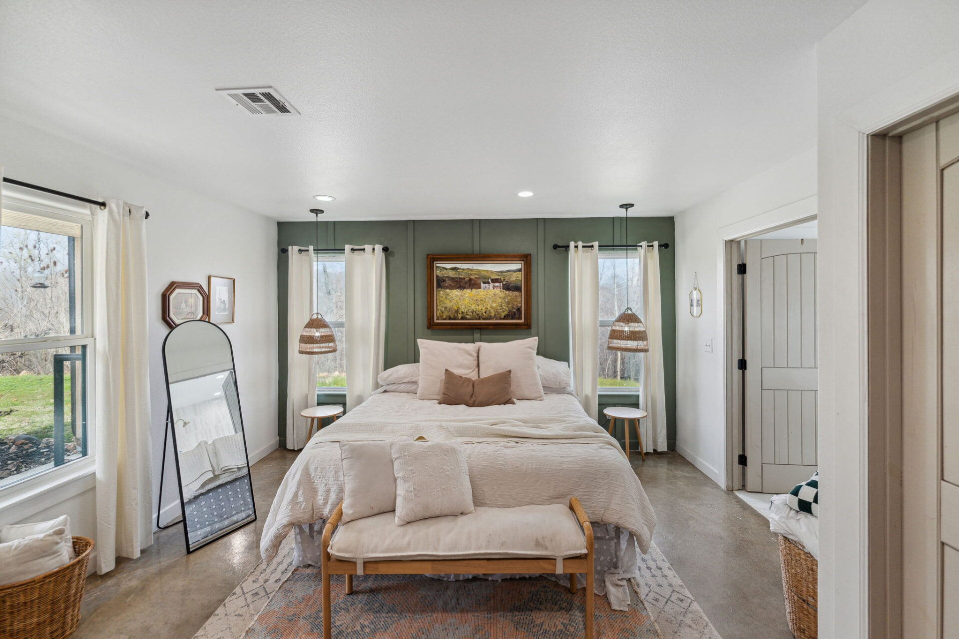 Green bedroom interior