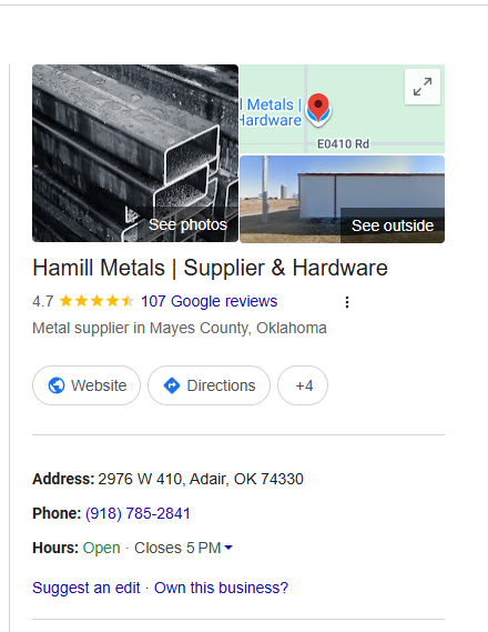 Local search results for a Tulsa business