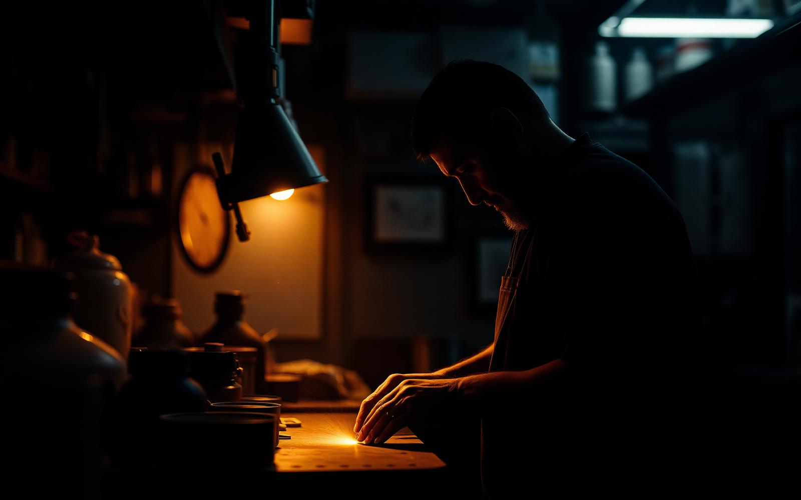 Business owner at work, lit for a cinematic Killer Visuals shoot